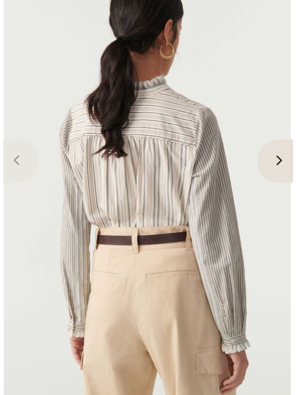 Ba&sh Striped Ruffle-Trim Button Front Top white/Beige/blue size medium - Picture 3 of 12